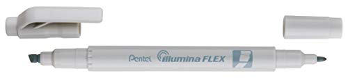 Pentel SLW11P-NE Illumina Flex Textmarker in Pastellfarben mit Doppelspitze zum Hervorheben, Unterstreichen, Markieren und Akzente setzen, schlanke Stiftform, grau, 10 Stück von Pentel