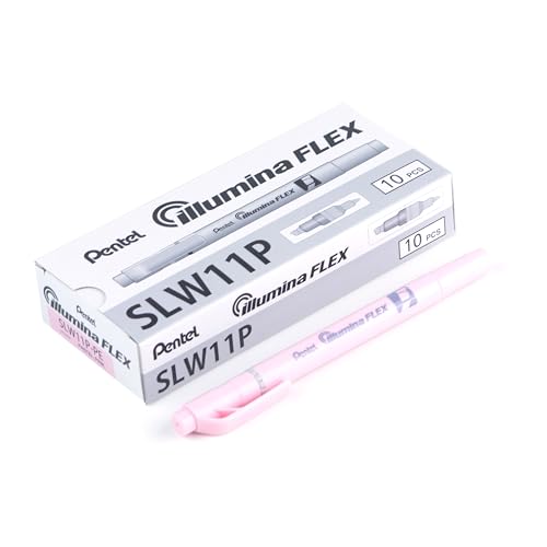 Pentel SLW11P-PE Illumina Flex Textmarker in Pastellfarben mit Doppelspitze zum Hervorheben, Unterstreichen, Markieren und Akzente setzen, schlanke Stiftform, rosa, 10 Stück von Pentel