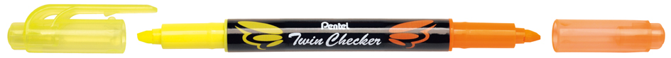 Pentel Textmarker , TWIN CHECKER, , 2 Spitzen, gelb/orange von Pentel