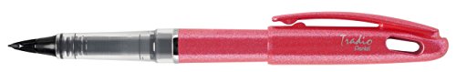 Pentel Tradio Iridescence TRJ95 Federstifte, Kunststoffspitze, schwarze Tinte, rosa Glitzer, 12 Stück von Pentel
