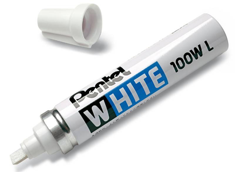 Pentel Weißer Permanent-Marker X100WL, Keilspitze, weiß von Pentel
