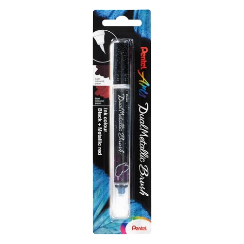 Pentel XGFH-DAX Dual Metallic Brush - Pinselstift, changierender Glitzertinte, schwarz/metallic-rot, 1 Stück auf Blister Pentel XGFH-DAX Dual Metallic Brush - Pinselstift, changierender Glitzertinte, schwarz/metallic-rot, 1 Stück auf Blister von Pentel