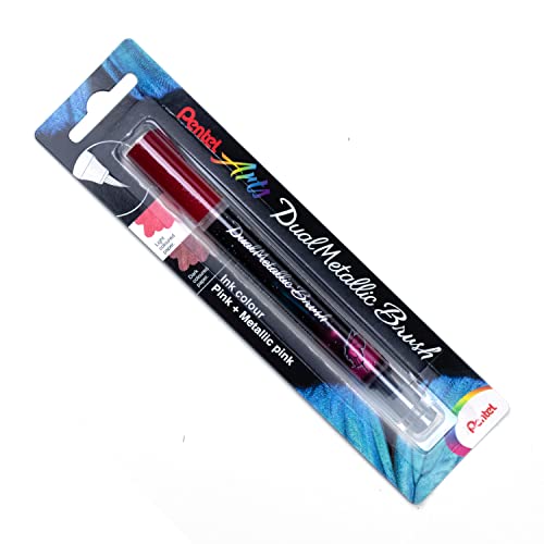 Pentel XGFH-DPX Dual Metallic Brush - Pinselstift, changierender Glitzertinte, pink/metallic-pink, 1 Stück auf Blisterkarte von Pentel