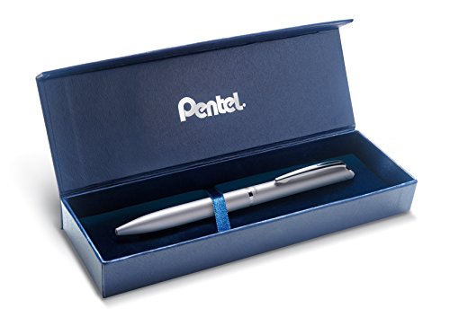 Pentel BL2007 EnerGel Tintenroller, hochwertig, einziehbar, Spitze 0,7 mm, Korpus aus mattem Metall, silberfarben – Geschenkbox von Pentel