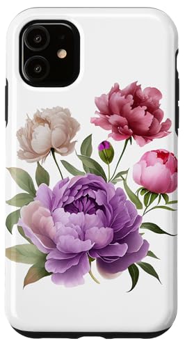 Pfingstrosen Blumen Aquarell Lavendel Lila Pfingstrosen Rosa Pfingstrose Hülle für iPhone 11 von Peony Flower Art NYC
