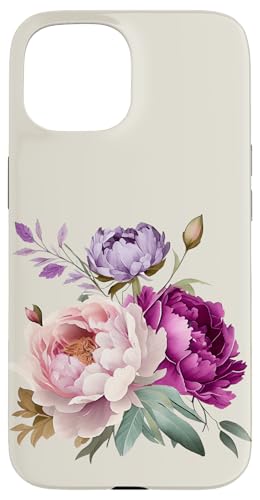 Pfingstrosen Blumen Aquarell Lavendel Lila Pfingstrosen Rosa Pfingstrose Hülle für iPhone 15 von Peony Flower Art NYC