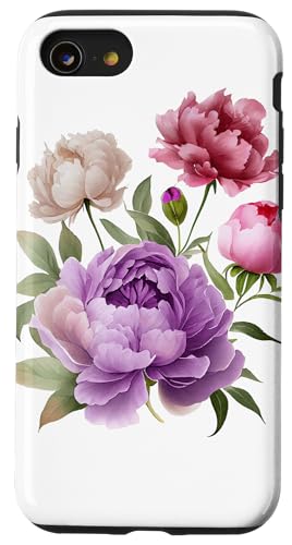 Pfingstrosen Blumen Aquarell Lavendel Lila Pfingstrosen Rosa Pfingstrose Hülle für iPhone SE (2020) / 7 / 8 von Peony Flower Art NYC