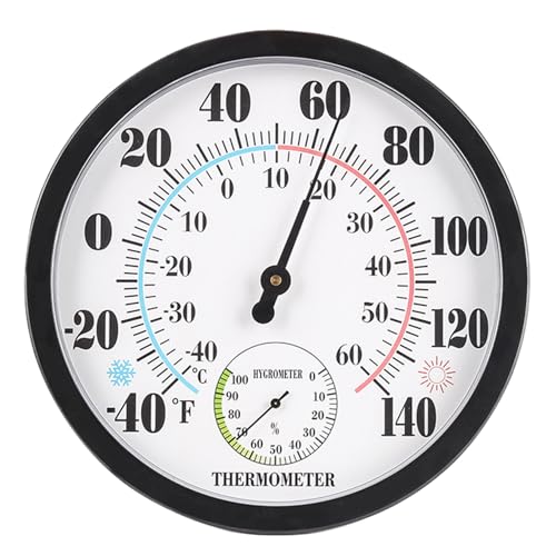 Hygrometer, Thermometer im Innenraum im Freien rund 10 Zoll Hygrometer mechanische Wetterstation Wasserdicht genaues minimalistisches Temperaturmesser für die Heimatfabrik, Innen -Außenthermometer von Peosaard