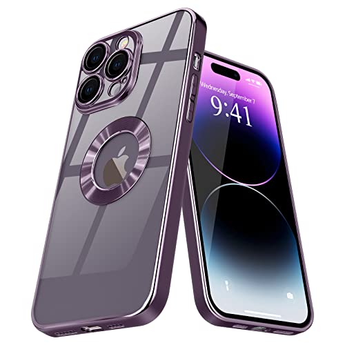 Pepmune Clear Case Kompatibel mit iPhone 14 Pro Hülle Transparent Silikon Handyhülle mit Kameraschutz Ultra Dünn Schutzhülle Bumper Cover für iPhone 14 Pro Lila von Pepmune