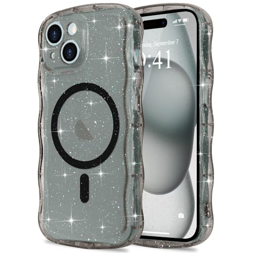 Pepmune Glitzer Handyhülle für iPhone 15 Plus Hülle Kompatibel mit MagSafe Transparent Wellenform Silikon Case Wellen Design TPU Bumper Stoßfest Schutzhülle für Mädchen für iPhone 15 Plus Schwarz Pepmune Glitzer Handyhülle für iPhone 15 Plus Hülle Kompatibel mit MagSafe Transparent Wellenform Silikon Case Wellen Design TPU Bumper Stoßfest Schutzhülle für Mädchen für iPhone 15 Plus Schwarz von Pepmune