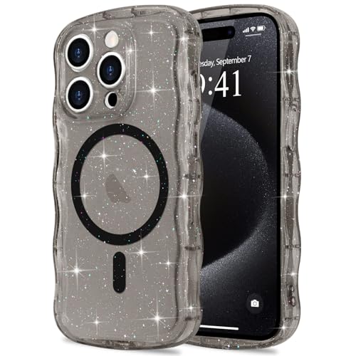 Pepmune Glitzer Handyhülle für iPhone 15 Pro Hülle Kompatibel mit MagSafe Transparent Wellenform Silikon Case Wellen Design TPU Bumper Stoßfest Schutzhülle für Mädchen für iPhone 15 Pro Schwarz Pepmune Glitzer Handyhülle für iPhone 15 Pro Hülle Kompatibel mit MagSafe Transparent Wellenform Silikon Case Wellen Design TPU Bumper Stoßfest Schutzhülle für Mädchen für iPhone 15 Pro Schwarz von Pepmune