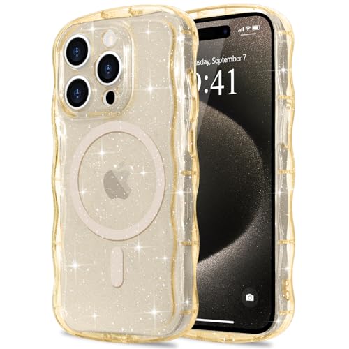 Pepmune Glitzer Handyhülle für iPhone 15 Pro Hülle Kompatibel mit MagSafe Transparent Wellenform Silikon Case Wellen Design TPU Bumper Stoßfest Schutzhülle für Mädchen für iPhone 15 Pro Gold Pepmune Glitzer Handyhülle für iPhone 15 Pro Hülle Kompatibel mit MagSafe Transparent Wellenform Silikon Case Wellen Design TPU Bumper Stoßfest Schutzhülle für Mädchen für iPhone 15 Pro Gold von Pepmune