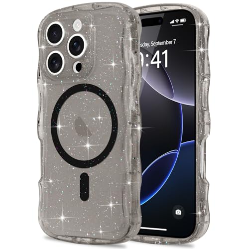 Pepmune Glitzer Handyhülle für iPhone 16 Pro Hülle Kompatibel mit MagSafe Transparent Wellenform Silikon Case Wellen Design TPU Bumper Stoßfest Schutzhülle für Mädchen für iPhone 16 Pro Schwarz Pepmune Glitzer Handyhülle für iPhone 16 Pro Hülle Kompatibel mit MagSafe Transparent Wellenform Silikon Case Wellen Design TPU Bumper Stoßfest Schutzhülle für Mädchen für iPhone 16 Pro Schwarz von Pepmune