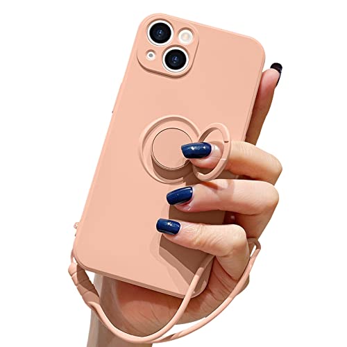 Pepmune Handykette für iPhone 13 Hülle Silikon mit 360 Grad Ring Halter Ständer Magnetischen Autohalterungen Handyhülle mit Band Kameraschutz Schutzhülle Case Cover für iPhone 13 Rosa von Pepmune