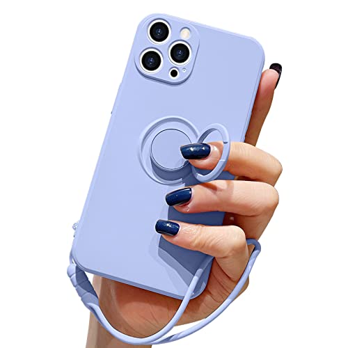 Pepmune Handykette für iPhone 13 Pro Hülle Silikon mit 360 Grad Ring Halter Ständer Magnetischen Autohalterungen Handyhülle mit Band Kameraschutz Schutzhülle Case Cover für iPhone 13 Pro Lila von Pepmune