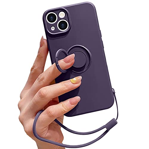 Pepmune Handykette für iPhone 14 Hülle Silikon mit 360 Grad Ring Halter Ständer Magnetischen Autohalterungen Handyhülle mit Band Kameraschutz Schutzhülle Case Cover für iPhone 14 Dunkelviolett von Pepmune