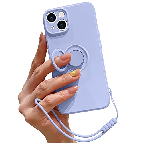 Pepmune Handykette für iPhone 14 Plus Hülle Silikon mit 360 Grad Ring Halter Ständer Magnetischen Autohalterungen Handyhülle mit Band Kameraschutz Schutzhülle Case Cover für iPhone 14 Plus Lila von Pepmune