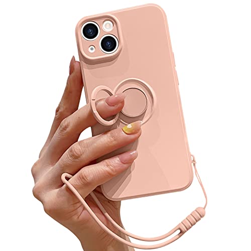 Pepmune Handykette für iPhone 15 Hülle Silikon mit 360 Grad Ring Halter Ständer Magnetischen Autohalterungen Handyhülle mit Band Kameraschutz Schutzhülle Case Cover für iPhone 15 Rosa von Pepmune