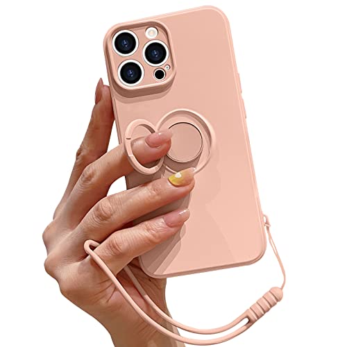 Pepmune Handykette für iPhone 15 Pro Hülle Silikon mit 360 Grad Ring Halter Ständer Magnetischen Autohalterungen Handyhülle mit Band Kameraschutz Schutzhülle Case Cover für iPhone 15 Pro Rosa von Pepmune