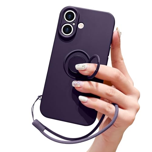 Pepmune Handykette für iPhone 16 Hülle Silikon mit 360 Grad Ring Halter Ständer Magnetischen Autohalterungen Handyhülle mit Band Kameraschutz Schutzhülle Case Cover für iPhone 16 Dunkelviolett Pepmune Handykette für iPhone 16 Hülle Silikon mit 360 Grad Ring Halter Ständer Magnetischen Autohalterungen Handyhülle mit Band Kameraschutz Schutzhülle Case Cover für iPhone 16 Dunkelviolett von Pepmune