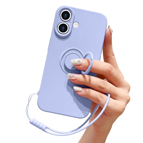 Pepmune Handykette für iPhone 16 Hülle Silikon mit 360 Grad Ring Halter Ständer Magnetischen Autohalterungen Handyhülle mit Band Kameraschutz Schutzhülle Case Cover für iPhone 16 Lila Pepmune Handykette für iPhone 16 Hülle Silikon mit 360 Grad Ring Halter Ständer Magnetischen Autohalterungen Handyhülle mit Band Kameraschutz Schutzhülle Case Cover für iPhone 16 Lila von Pepmune
