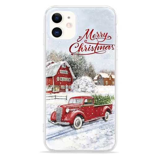 Pepmune Kompatibel mit iPhone 11 Hülle Weihnachten Transparent Motiv Handyhülle Ultra Dünn Durchsichtig Silikonhülle TPU Bumper Cover für iPhone 11,Rotes Auto von Pepmune