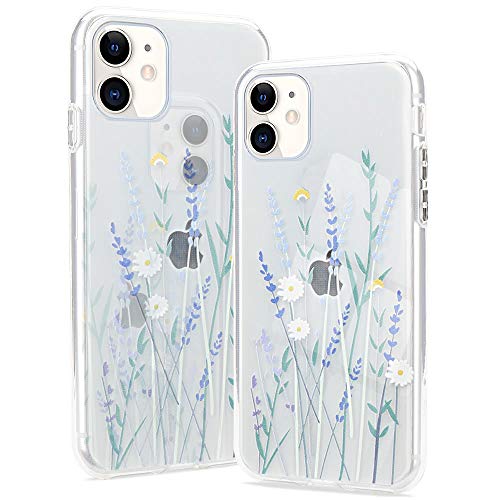 Pepmune Kompatibel mit iPhone 12/iPhone 12 Pro Hülle Blumen Muster Transparent Handyhülle Durchsichtig Weich Silikon TPU Bumper Schutzhülle Case Cover für iPhone 12/iPhone 12 Pro, Lila von Pepmune