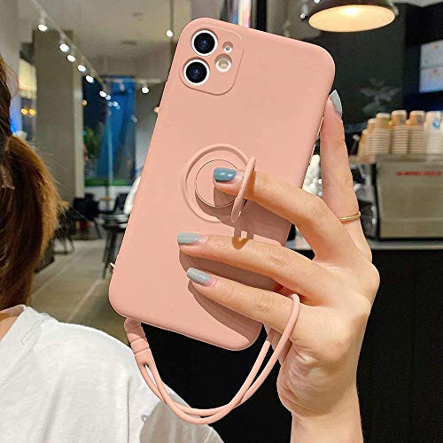 Pepmune Kompatibel mit iPhone 12 Pro Handyhülle Silikon Case mit Ring Halter Slim Liquid Silikon Hülle mit Lanyard Silikonhülle mit innem Microfaser Tuch Case Cover für iPhone 12 Pro, Rosa von Pepmune