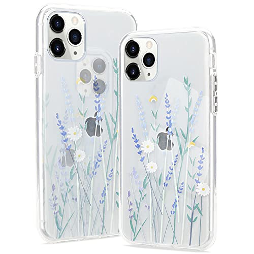 Pepmune Kompatibel mit iPhone 12 Pro Max Hülle Blumen Muster Transparent Handyhülle Durchsichtig Weich Silikon TPU Bumper Schutzhülle Case Cover für iPhone 12 Pro Max, Lila von Pepmune