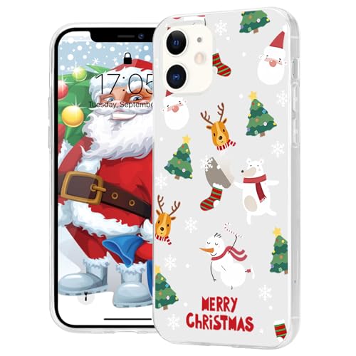 Pepmune Kompatibel mit iPhone 12 iPhone 12 Pro Hülle Weihnachten Transparent Motiv Handyhülle Ultra Dünn Durchsichtig Silikonhülle TPU Bumper Cover für iPhone 12/12 Pro,Schneemann von Pepmune