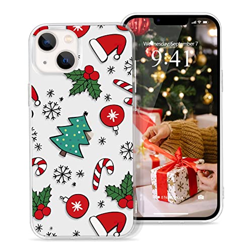 Pepmune Kompatibel mit iPhone 14 Plus Hülle Weihnachten Transparent Motiv Handyhülle Ultra Dünn Durchsichtig Silikonhülle TPU Bumper Cover für iPhone 14 Plus,Grüne Rote Christmas von Pepmune