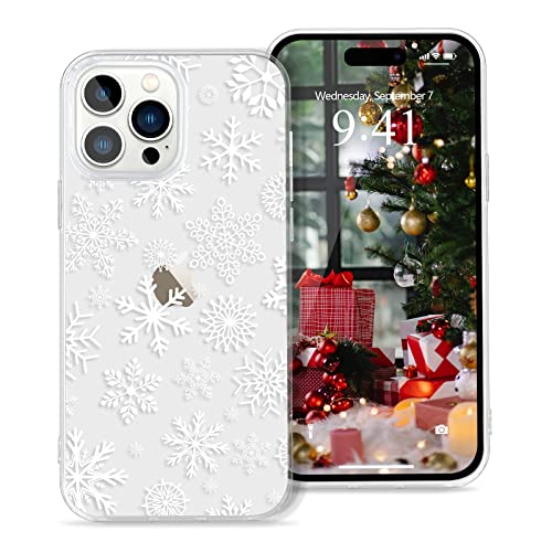 Pepmune Kompatibel mit iPhone 14 Pro Hülle Weihnachten Transparent Motiv Handyhülle Ultra Dünn Durchsichtig Silikonhülle TPU Bumper Cover für iPhone 14 Pro,Weiße Schneeflocke von Pepmune