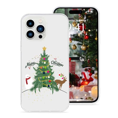 Pepmune Kompatibel mit iPhone 14 Pro Max Hülle Weihnachten Transparent Motiv Handyhülle Ultra Dünn Durchsichtig Silikonhülle TPU Bumper Cover für iPhone 14 Pro Max,Weihnachtsbaum von Pepmune