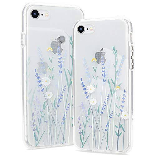 Pepmune Kompatibel mit iPhone 7 Plus/8 Plus Hülle Blumen Muster Transparent Handyhülle Durchsichtig Weich Silikon TPU Bumper Schutzhülle Case Cover für iPhone 7 Plus/8 Plus, Lila von Pepmune