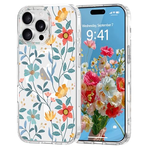 Pepmune Magnetisch Handyhülle für iPhone 16 Pro Hülle Kompatibel mit Magsafe Transparent Blumen Muster Case Hard PC Silikon Bumper Stoßfest Schutzhülle für Mädchen Frauen für iPhone 16 Pro Gelb Pepmune Magnetisch Handyhülle für iPhone 16 Pro Hülle Kompatibel mit Magsafe Transparent Blumen Muster Case Hard PC Silikon Bumper Stoßfest Schutzhülle für Mädchen Frauen für iPhone 16 Pro Gelb von Pepmune