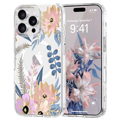 Pepmune Magnetisch Handyhülle für iPhone 16 Pro Hülle Kompatibel mit Magsafe Transparent Blumen Muster Case Hard PC Silikon Bumper Stoßfest Schutzhülle für Mädchen Frauen für iPhone 16 Pro Rosa Pepmune Magnetisch Handyhülle für iPhone 16 Pro Hülle Kompatibel mit Magsafe Transparent Blumen Muster Case Hard PC Silikon Bumper Stoßfest Schutzhülle für Mädchen Frauen für iPhone 16 Pro Rosa von Pepmune