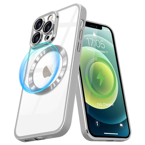 Pepmune Magnetisch Hülle für iPhone 12 Pro Kompatibel mit MagSafe Durchsichtig Silikon Handyhülle mit Kameraschutz Ultra Dünn Stoßfest Magnetic Schutzhülle Clear Case für iPhone 12 Pro Silber von Pepmune