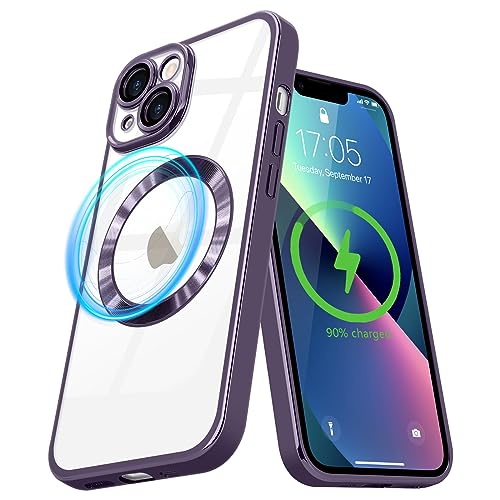 Pepmune Magnetisch Hülle für iPhone 13 Kompatibel mit MagSafe Durchsichtig Silikon Handyhülle mit Kameraschutz Ultra Dünn Stoßfest Magnetic Schutzhülle Clear Case für iPhone 13 Lila von Pepmune