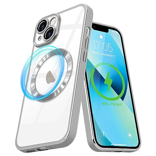 Pepmune Magnetisch Hülle für iPhone 13 Kompatibel mit MagSafe Durchsichtig Silikon Handyhülle mit Kameraschutz Ultra Dünn Stoßfest Magnetic Schutzhülle Clear Case für iPhone 13 Silber von Pepmune