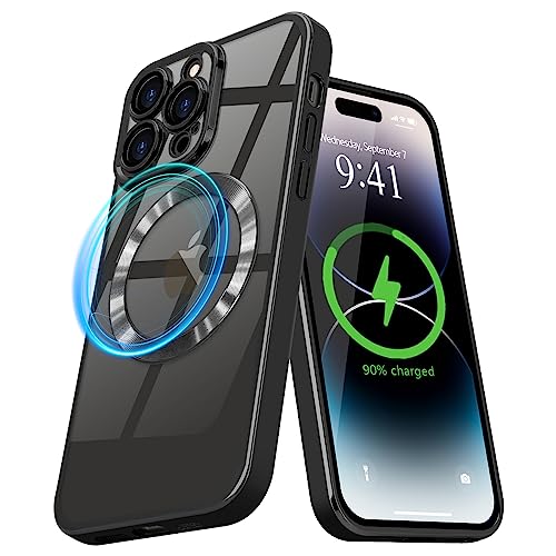 Pepmune Magnetisch Hülle für iPhone 14 Pro Kompatibel mit MagSafe Durchsichtig Silikon Handyhülle mit Kameraschutz Ultra Dünn Stoßfest Magnetic Schutzhülle Clear Case für iPhone 14 Pro Schwarz von Pepmune