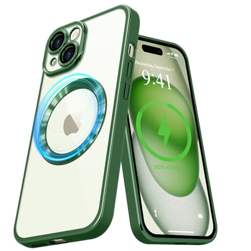 Pepmune Magnetisch Hülle für iPhone 15 [Kompatibel mit MagSafe] Durchsichtig Silikon Handyhülle Ultra Dünn Stoßfest Magnetic Schutzhülle Clear Case für iPhone 15 Grün von Pepmune