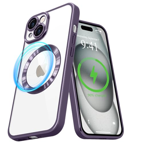 Pepmune Magnetisch Hülle für iPhone 15 [Kompatibel mit MagSafe] Durchsichtig Silikon Handyhülle Ultra Dünn Stoßfest Magnetic Schutzhülle Clear Case für iPhone 15 Lila von Pepmune