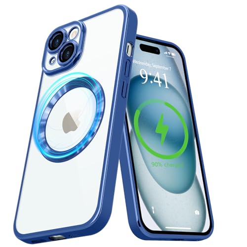 Pepmune Magnetisch Hülle für iPhone 15 [Kompatibel mit MagSafe] Durchsichtig Silikon Handyhülle Ultra Dünn Stoßfest Magnetic Schutzhülle Clear Case für iPhone 15 Navy Blau von Pepmune