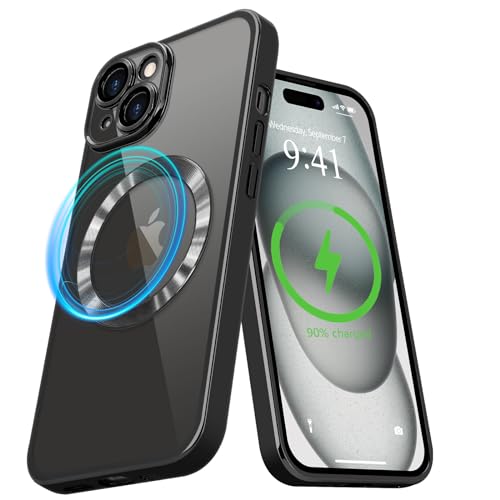 Pepmune Magnetisch Hülle für iPhone 15 [Kompatibel mit MagSafe] Durchsichtig Silikon Handyhülle Ultra Dünn Stoßfest Magnetic Schutzhülle Clear Case für iPhone 15 Schwarz von Pepmune