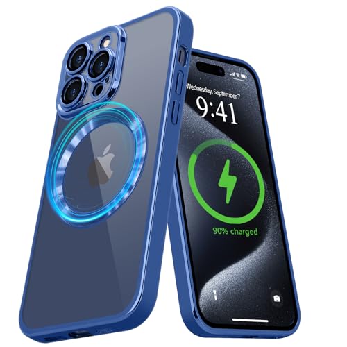 Pepmune Magnetisch Hülle für iPhone 15 Pro [Kompatibel mit MagSafe] Durchsichtig Silikon Handyhülle Ultra Dünn Stoßfest Magnetic Schutzhülle Clear Case für iPhone 15 Pro Blau von Pepmune