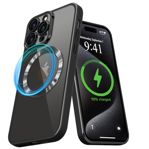Pepmune Magnetisch Hülle für iPhone 15 Pro Max [Kompatibel mit MagSafe] Durchsichtig Silikon Handyhülle Ultra Dünn Magnetic Schutzhülle Clear Case für iPhone 15 Pro Max Schwarz von Pepmune