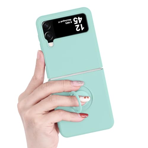 Pepmune für Samsung Galaxy Z Flip 4 5G Hülle mit 360 Grad Ring Halter Magnetische Ständer Handyhülle Ultra Dünn Silikonhülle Stoßfest Kratzfest Schutzhülle für Samsung Galaxy Z Flip 4 5G Helles Cyan von Pepmune