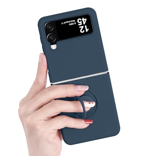 Pepmune für Samsung Galaxy Z Flip 4 5G Hülle mit 360 Grad Ring Halter Magnetische Ständer Handyhülle Ultra Dünn Silikonhülle Stoßfest Kratzfest Schutzhülle für Samsung Galaxy Z Flip 4 5G Blau von Pepmune