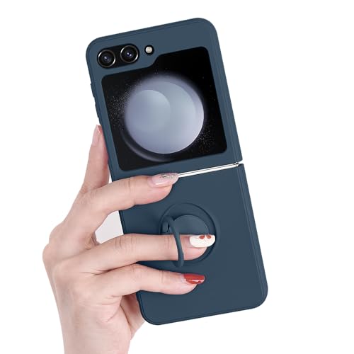 Pepmune für Samsung Galaxy Z Flip 5 5G Hülle mit 360 Grad Ring Halter Magnetische Ständer Handyhülle Ultra Dünn Silikonhülle Stoßfest Kratzfest Schutzhülle für Samsung Galaxy Z Flip 5 5G Blau von Pepmune
