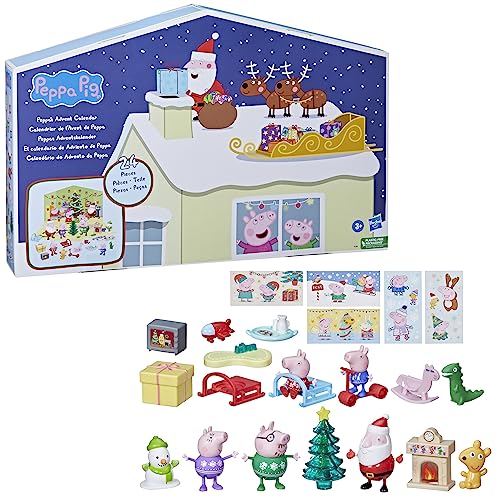 Peppa Pig Peppas Adventskalender mit 24 Überraschungsspielzeugen und Aufklebern, Kinderpielzeug von Peppa Pig